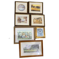 Collection of modern and vintage cricket prints including the grand jubilee match and famous English cricketers 1880 max 24cm x 38cm (7)