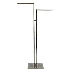 Shop fitting - Mid century chrome retail display stand, the two telescopic risers stood on a square base H180cm/128cm