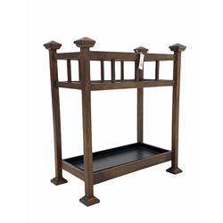 Early 20th century one division oak umbrella stand, fitted with a later drip tray W65cm