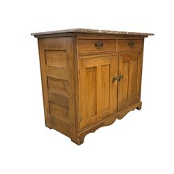 Late 19th century elm washstand, rectangular marble top, fitted with two drawers over two panelled cupboards enclosing single shelf