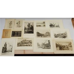 Collection of 19th/early 20th century etchings and engravings including 'Edinburgh Castlegate', 'St Paul's', 'Windsor Castle', 'Liverpool Exchange', etc, max 22cm x 30cm (13)