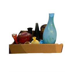 20th century glass, including vases and a dish, etc in one box