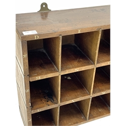 Early 20th century Post office type pigeon hole cabinet, W67cm, H45cm, D18cm