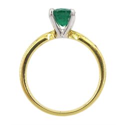 18ct gold single stone oval emerald ring, hallmarked, emerald approx 1.30 carat