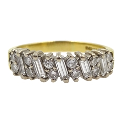 18ct gold baguette and round brilliant cut diamond ring, hallmarked