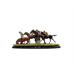 Large Capodimonte group, 'The Steeple-Chase' by Mazini limited edition no. 172/500 on oval plinth, L82cm x H32cm