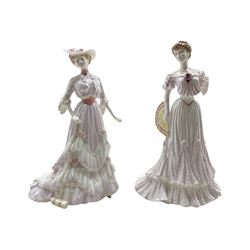 Two limited edition Coalport 'La Belle Epoque' porcelain figures comprising 'Lady Evelyn' no. 861/12,500 and 'Lady Rose' no. 1700/12,500, both with certificates (2) 