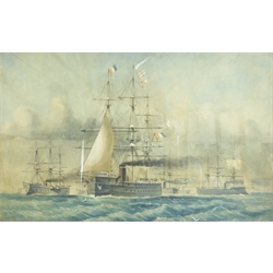  English School (19th century): 'The French Fleet', watercolour signed with monogrammed, titled and dated 1870, 32cm x 51cm   