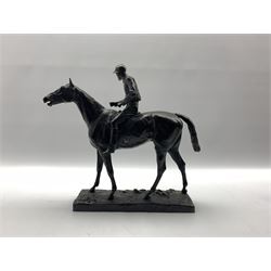 Adrian Jones (1845-1938) Bronze model of a racehorse with jockey up, possibly Fred Archer, produced by Elkington & Co. and initialled A.J.A, L36cm x H35cm