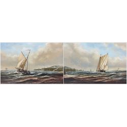 Philip Marchington (British 1934-): Shipping off the Coast, pair oils on canvas signed 29cm x 39cm (2)