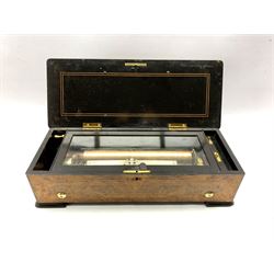 Late 19th Century Swiss musical box with comb and cylinder movement in burr walnut case W57cm