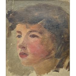 English School (mid 20th century): Portrait of a Young Woman with French Bob, oil on canvas laid on board unsigned 25cm x 21cm