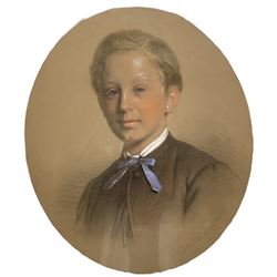 Anton Hähnisch [Hahnisch] (Austrian 1817-1897): Oval Portrait of a Victorian Young Man, pastel signed and dated 1863, 52cm x 44cm