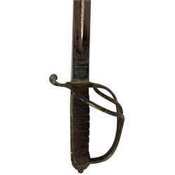 Early 20th century Artillery Officers sword with engraved Henry Wilkinson blade, serial number 42513, pierced hilt and leather covered scabbard, blade length 89cm