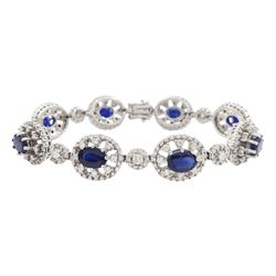 18ct white gold oval cut sapphire and round brilliant cut diamond bracelet, stamped 750, total sapphire weight approx 8.00 carat, total diamond weight approx 3.65 carat