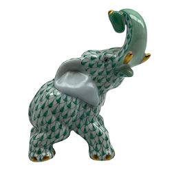 Herend green fishnet Elephant no. 15266, H9cm 