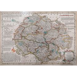 After Emmanuel Bowen (British 1694-1767): 'Herefordshire Divided into Hundreds', hand-coloured engraved map together with two modern reproduction print maps of York and London max 32cm x 39cm (3)