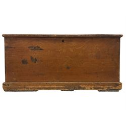 19th century scumbled pine blanked chest, rectangular hinged lid, on plinth base