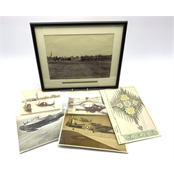 Military photograph inscribed 'The Bhopal Lancers marching past H.E. the Viceroy', two Air Ministry photographs of a Defiant and a Sunderland, two photographs of Venice and an unframed drawing 'Olympia 2000' by Kavabagh (Russian)