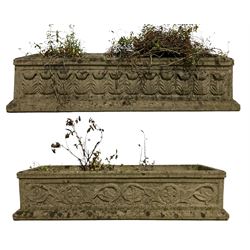 Two rectangular reconstituted troughs 