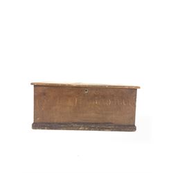 Victorian scumbled pine blanket box, with wrought metal carry handle to each end 111cm x 53cm, H48cm