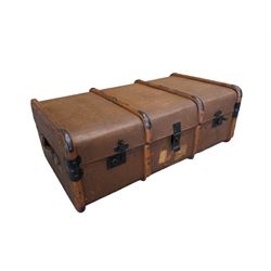 Vintage travelling trunk with lift out tray, leather handles to each side and vintage travel label to the front