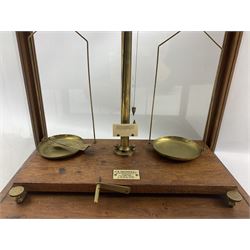 Set of chemical balance scales by F .E .Becker of London in glazed case and a case of brass weights