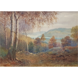 David Gould (British 1871-1952): Forest above a Lake, watercolour signed 32cm x 45cm