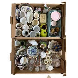 19th century and later ceramics and glass to include Royal Worcester, Royal Winton, Rabbit jelly mould, tea wares etc in two boxes