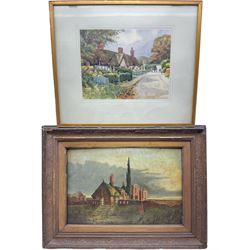 Continental School (19th century): Manor Landscape, oil on board unsigned; Henry Hughes Richardson (British 1882-1964): Country Cottage, watercolour signed max 30cm x 45cm (2)