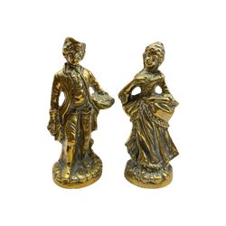 Pair of small brass male and female figures H16cm
