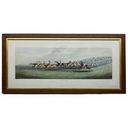 Thomas Sutherland (British 1785-1838) after Henry Thomas Alken (British 1785-1851): 'Epsom - Running' 'Ipswich - Weighing' 'Ascot Heath - Preparing to Start' and 'Newmarket - Training', set four racing equestrian aquatint engravings with hand colouring pub. R Ackerman 1818, 21cm x 64cm (4)