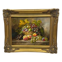 Dutch School (20th century): Still Life of Fruit in a Basket, oil on panel indistinctly signed 30cm x 40cm