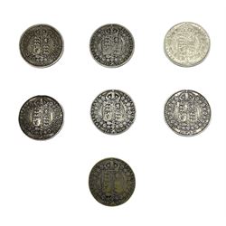 Seven Queen Victoria halfcrown coins, dated 1887, two 1888, 1889, 1890, 1891 and 1892 (7)