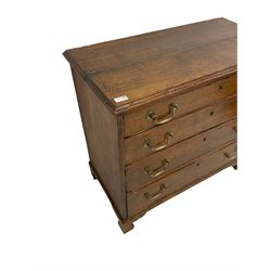George III oak chest, moulded rectangular top over four cock-beaded drawers, on bracket feet