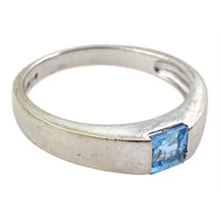 9ct white gold tension set single stone square cut blue topaz ring, hallmarked