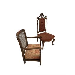 Victorian walnut chair, reupholstered by Peter Silk of Helmsley, together with a child chair with bergere back and loose cushion  