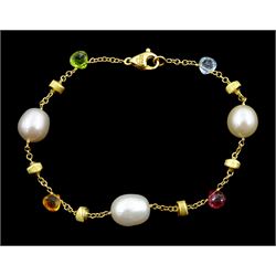 Marco Bicego Paradise 18ct gold multi gemstone and pearl bracelet, hallmarked