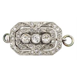 Early 20th century French platinum milgrain set diamond clasp, hallmarked 