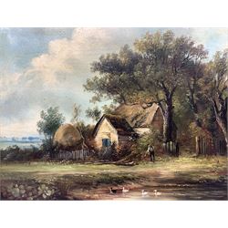 English School (19th century): Cottage with Ducks, oil on panel unsigned 24cm x 29cm
