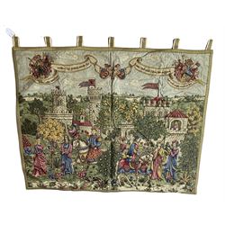 Medieval style German tapestry wall hanging, W150cm x H120cm approx