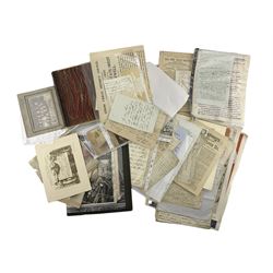 Collection of hand written and printed ephemera including bill heads, inventory and valuation of household effects 1900, letters, photographs,  Victorian advertising poster for Dr Park, Liverpool, hand written diary for a journey  'Round the World' 1885 on S.S.Tasmania,  etc