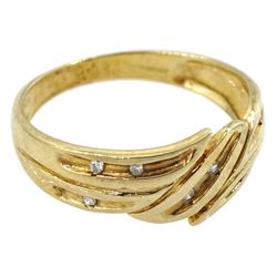 9ct gold diamond set stylised crossover ring, hallmarked
