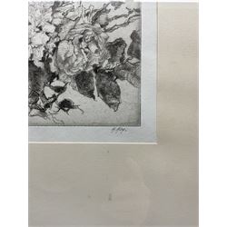Anna Airy (British 1882-1964): 'Roses on a Plaster Wall', etching signed in pencil, labelled verso 15cm x 18cm