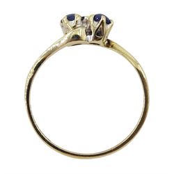 9ct gold two stone cabochon sapphire ring, hallmarked