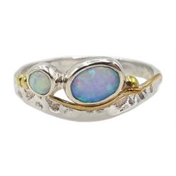 Silver opal ring with 14ct gold wire, stamped 925