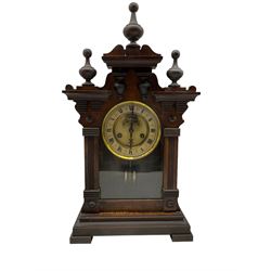 Three mantle clocks comprising an American shelf clock with a visible escapement, French slate clock and a 1930s Westminster chiming mantle clock