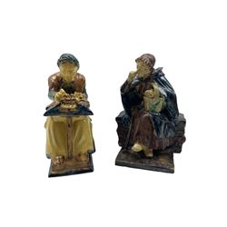Pair of glazed Flemish figures after Achille Van De Voorde, H22cm max 