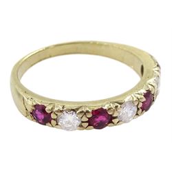 14ct gold ruby and round brilliant cut diamond half eternity ring, stamped, total diamond weight approx 0.30 carat