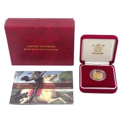 Queen Elizabeth II 2007 gold proof half sovereign coin, cased with certificate